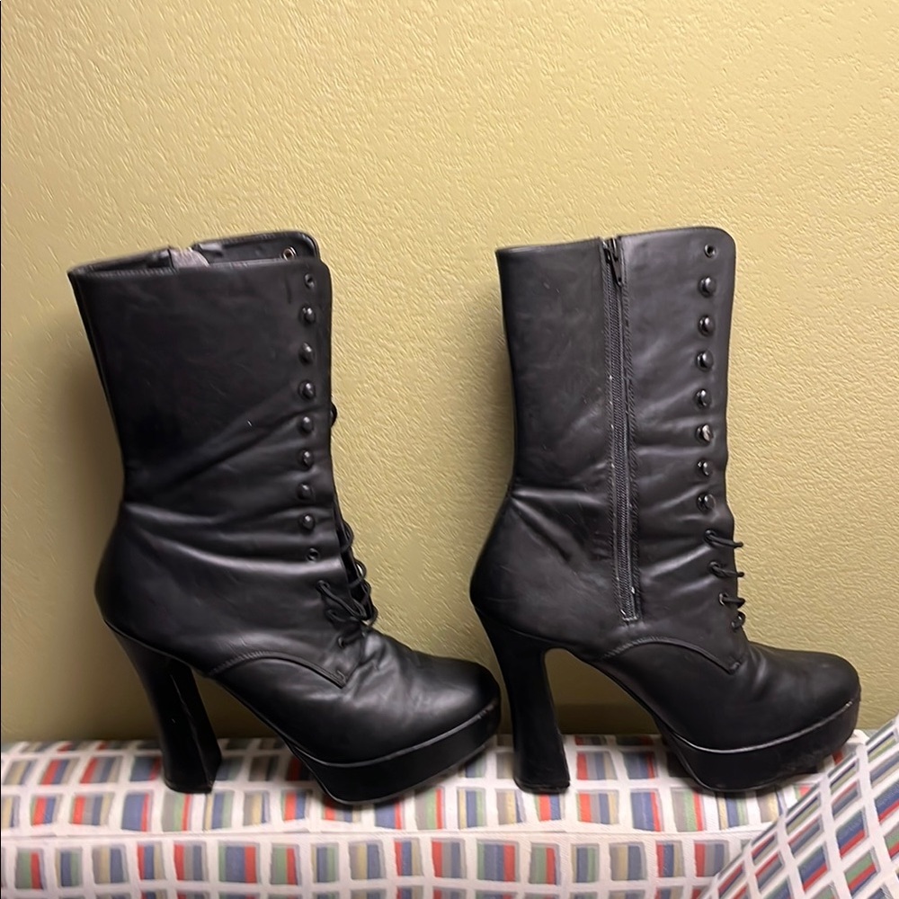 Pleaser black leather boots 12